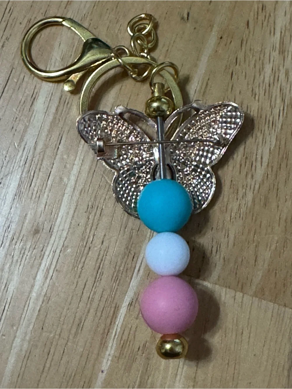 Butterfly Brooch/Keychain Charm - Pink, Turquoise, White